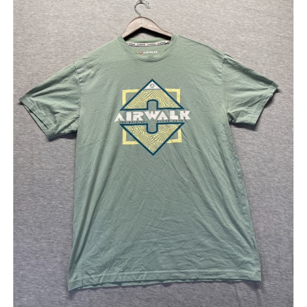 VTG AIRWALK T Shirt Mens Medium Sage Green Graphic Logo Short Sleeve Crew Neck